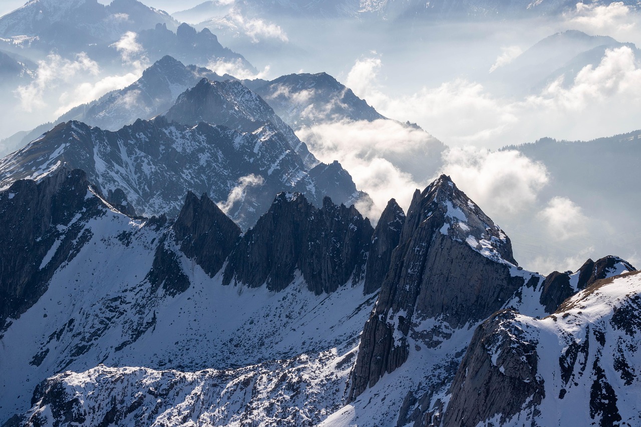 peak, summit, mountains, snow mountains, alps, alpine, mountain range, mountain landscape, nature, mountainous, landscape, snow, clouds, switzerland