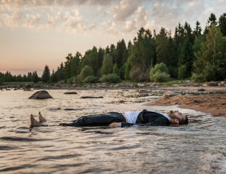person lies in body of water