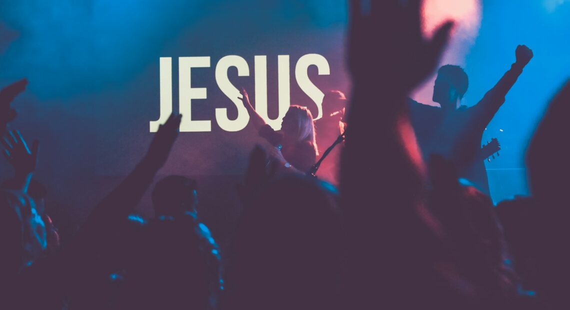 religious concert performed by a band on stage